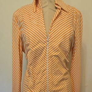 Dana Buchman Orange-White Striped Shirt with Collar